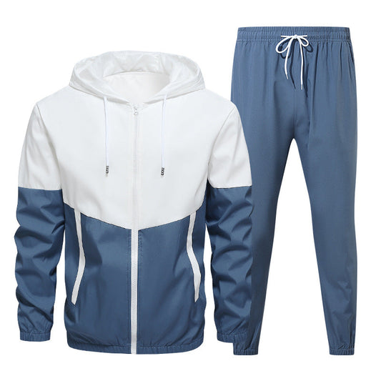 Men’s Colorblock French Terry Tracksuit – Zip-Up Hoodie & Jogger Pants Set