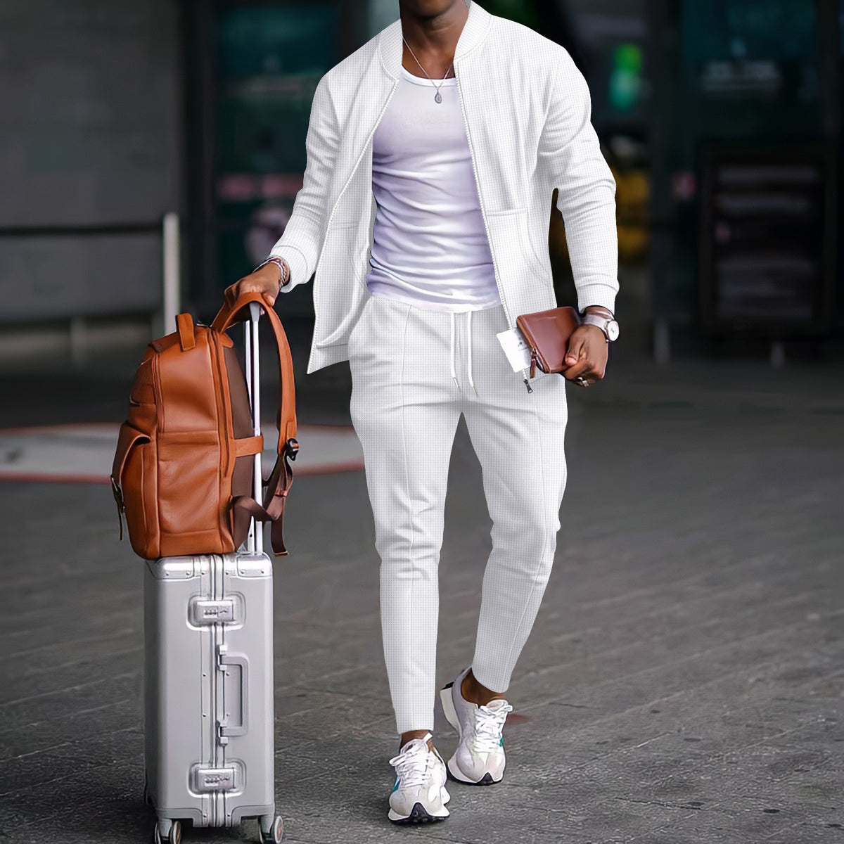 Casual Contrast Collar Blazer Pants Set