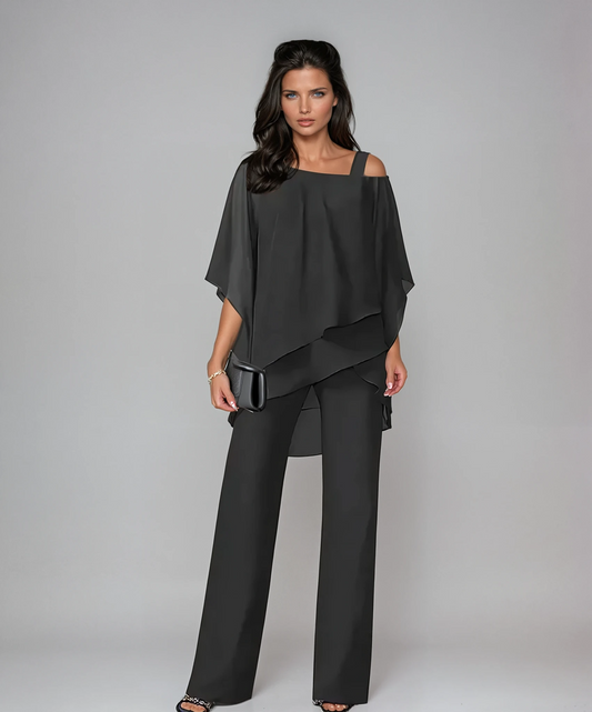 Off Shoulder Top & Wide Leg Trousers Outfit