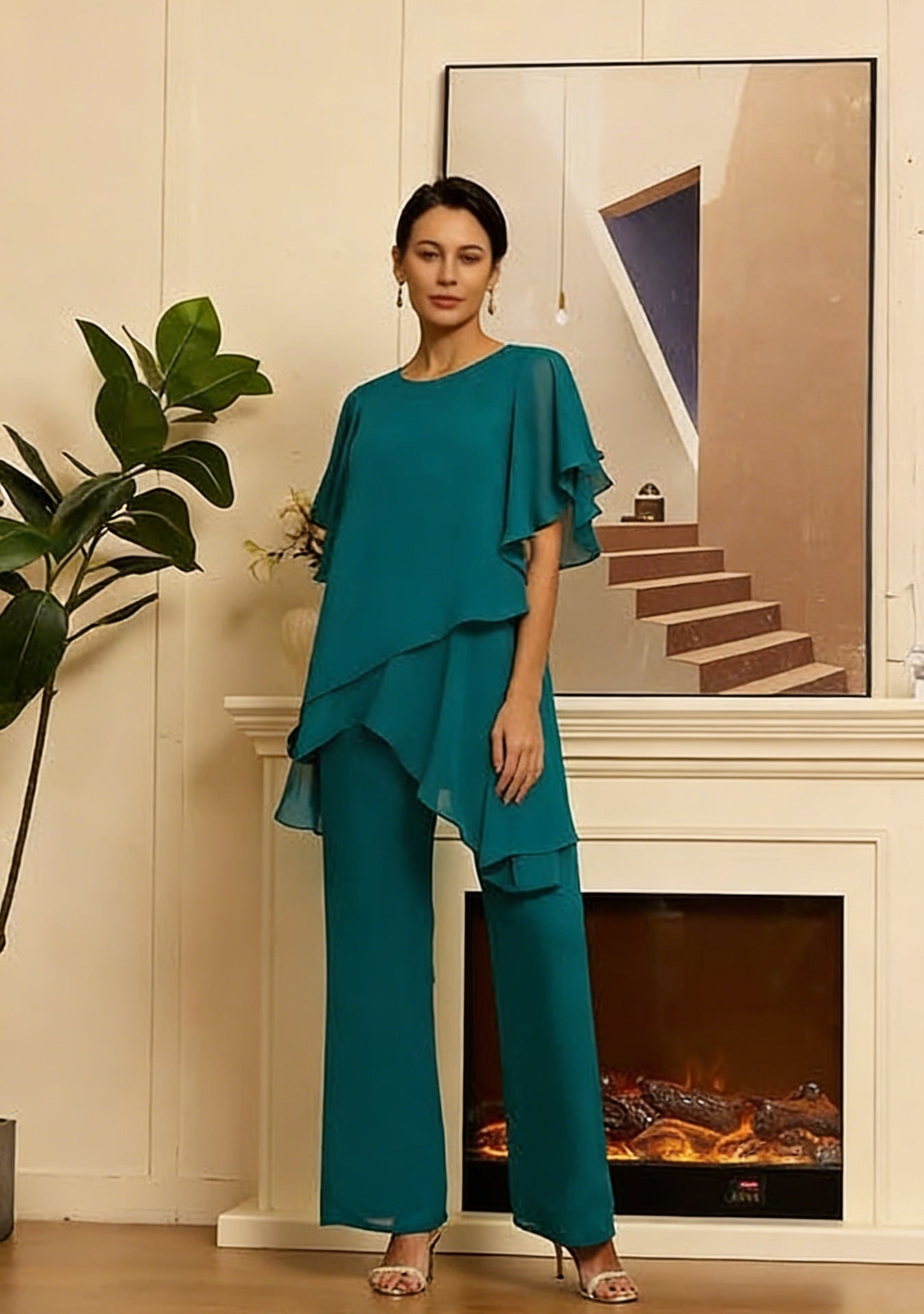 💝 Conjunto de dos piezas de gasa para mujer, talla grande, estilo modern