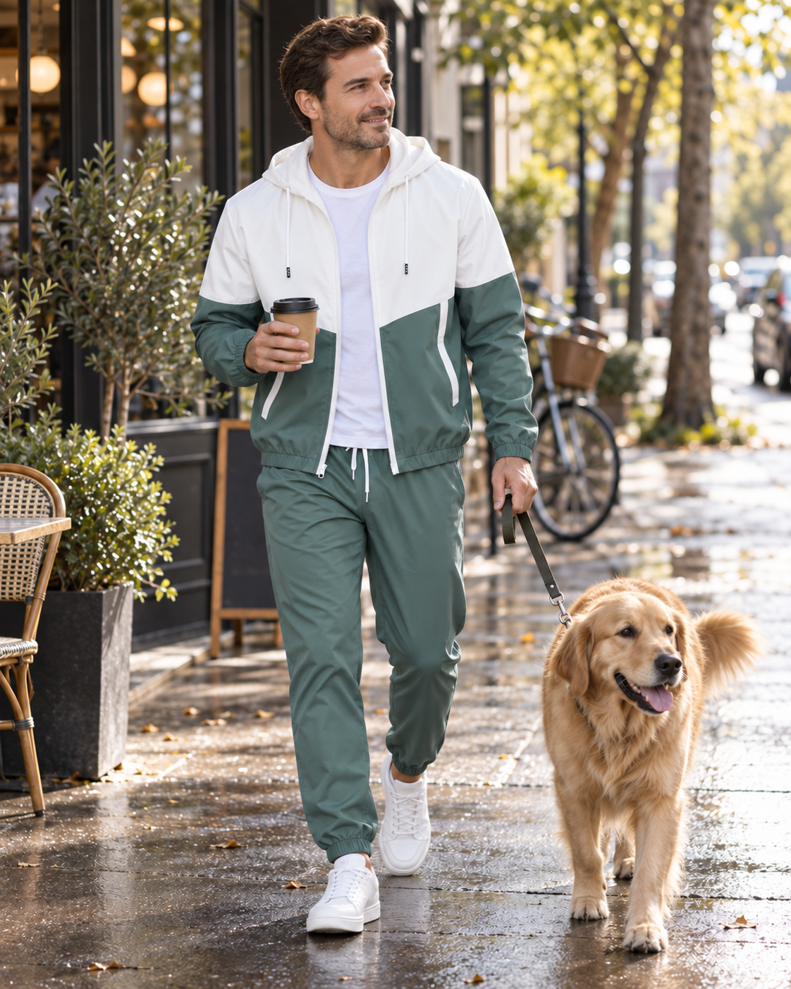 Men’s Colorblock French Terry Tracksuit – Zip-Up Hoodie & Jogger Pants Set