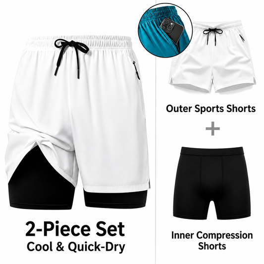 Men 2‑in‑1 Quick Dry Workout Shorts With Zipper Pockets
