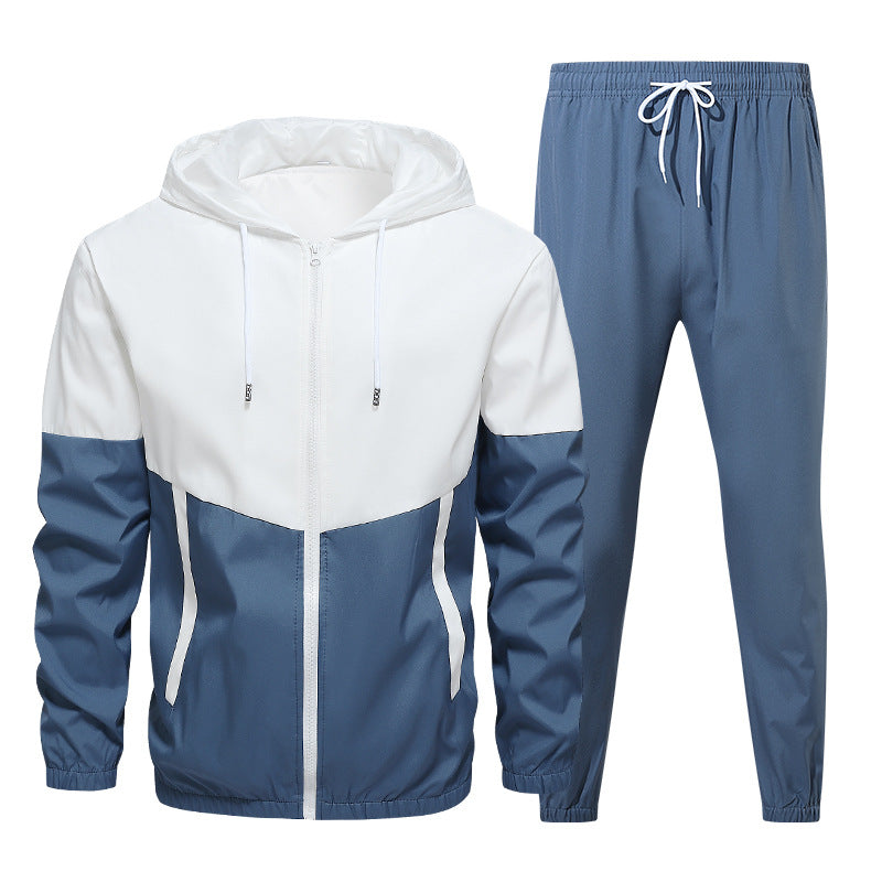 Men’s Colorblock French Terry Tracksuit – Zip-Up Hoodie & Jogger Pants Set