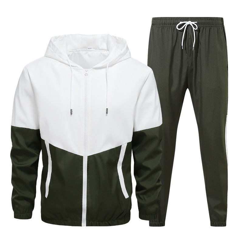 Men’s Colorblock French Terry Tracksuit – Zip-Up Hoodie & Jogger Pants Set