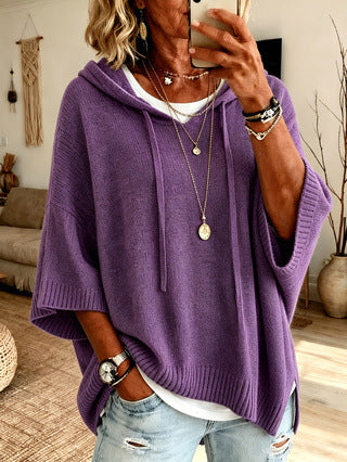 🔥Women's Hooded Drawstring Knit Pullover