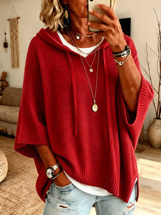 🔥Women's Hooded Drawstring Knit Pullover