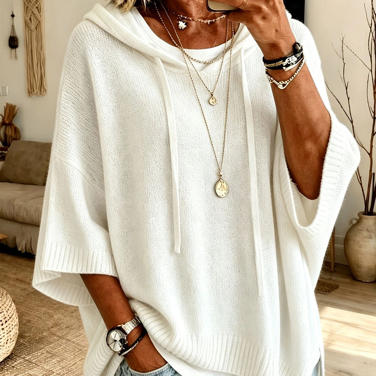🔥Women's Hooded Drawstring Knit Pullover