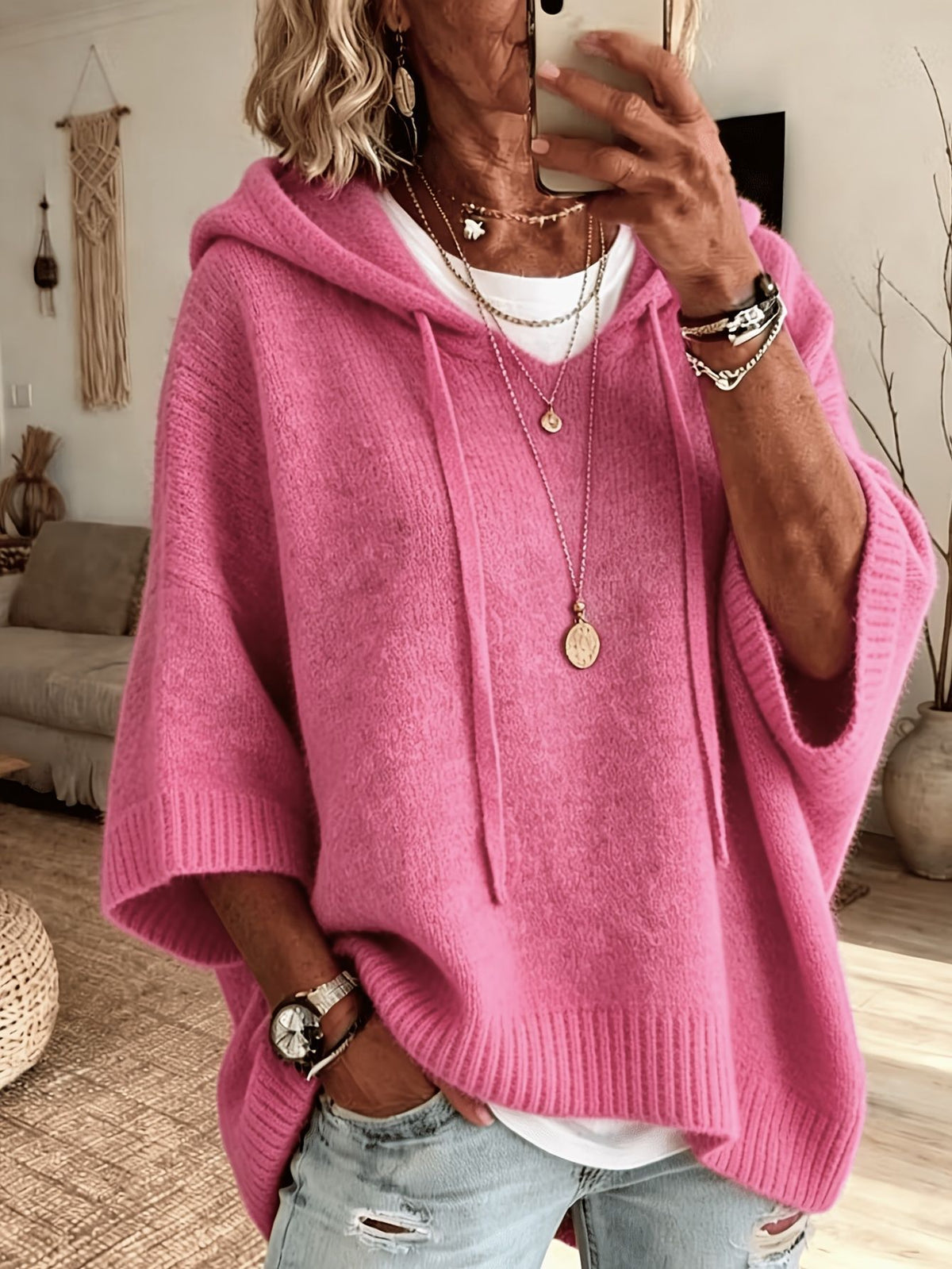 🔥Women's Hooded Drawstring Knit Pullover