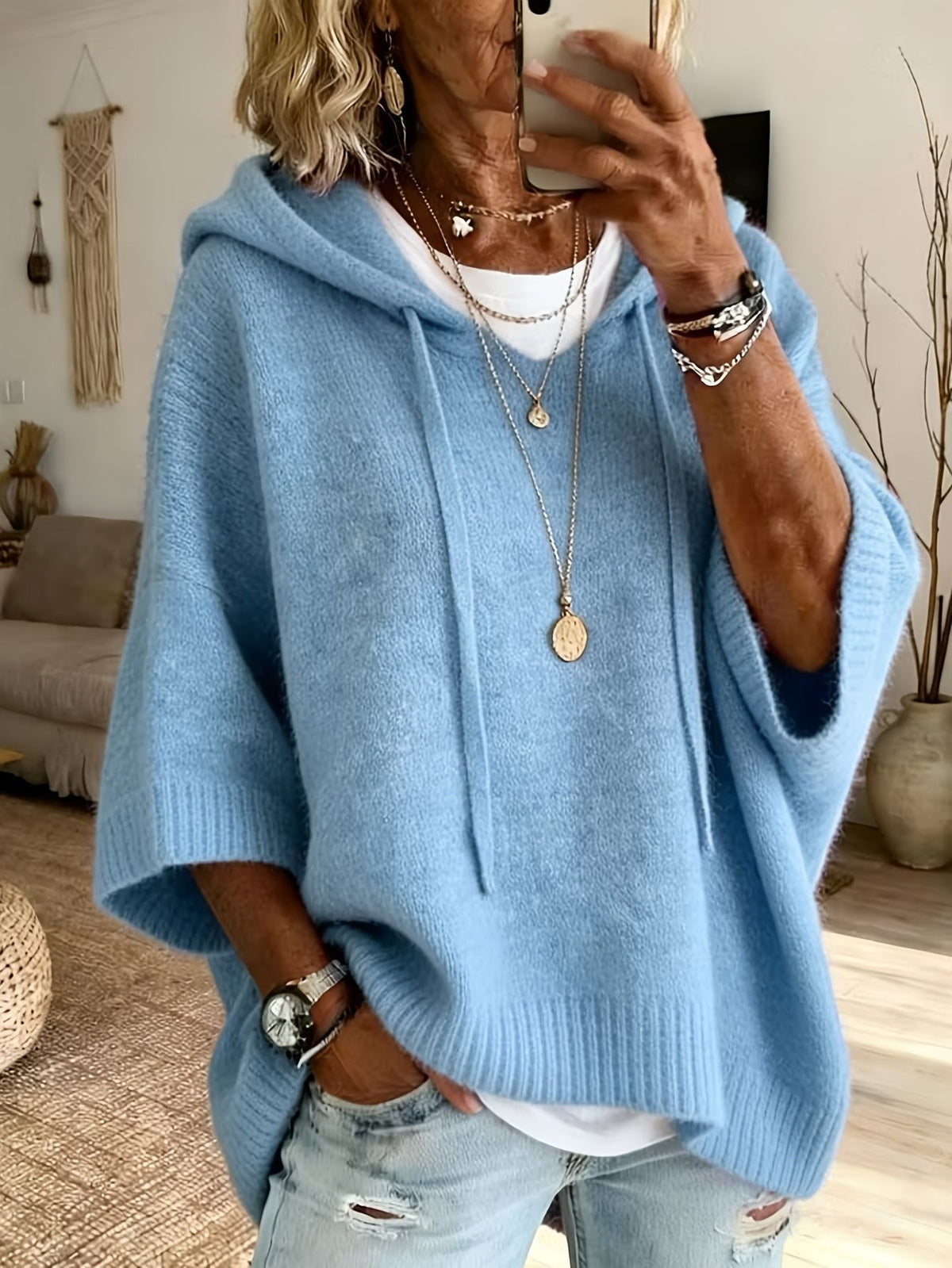 🔥Women's Hooded Drawstring Knit Pullover
