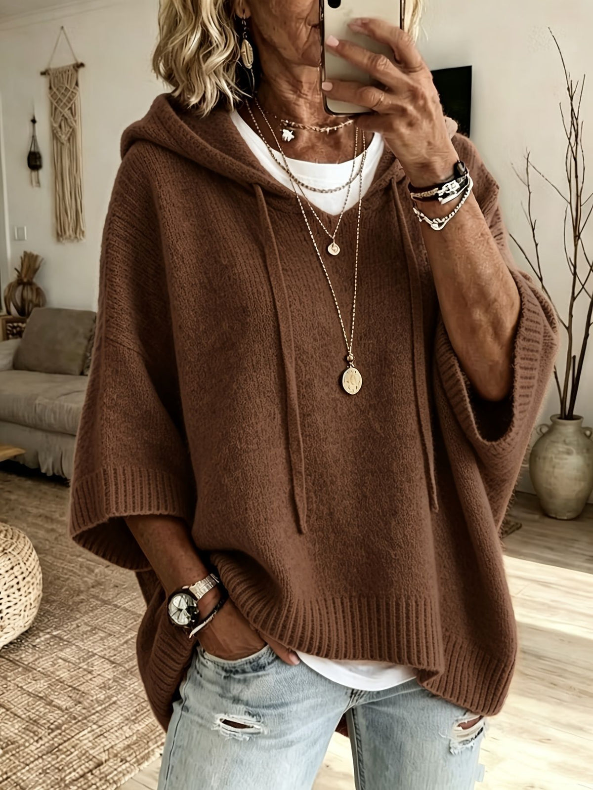🔥Women's Hooded Drawstring Knit Pullover