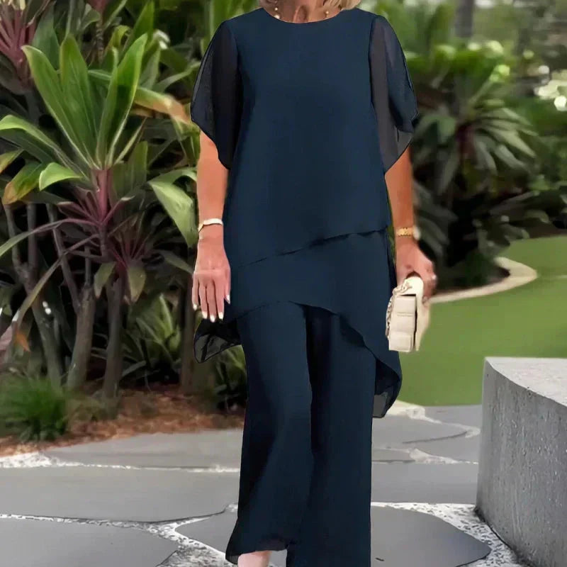 💝 Conjunto de dos piezas de gasa para mujer, talla grande, estilo modern