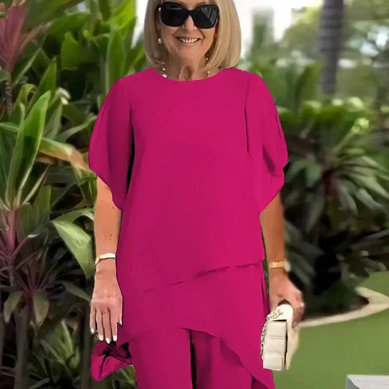 💝 Conjunto de dos piezas de gasa para mujer, talla grande, estilo modern