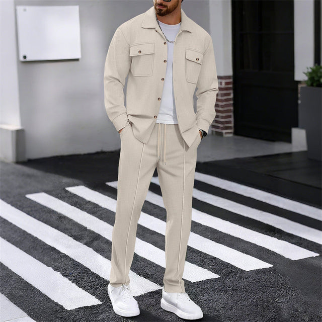 Men's Waffle Button-Down Jacket & Pants Set
