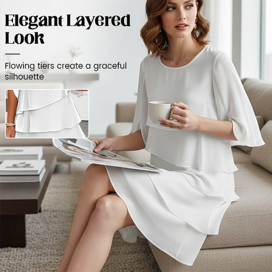 📢📢50% OFF !!!⏰Women's Elegant Layered Ruffle Sleeve Dress – Effortless Style for Every Occasion💃