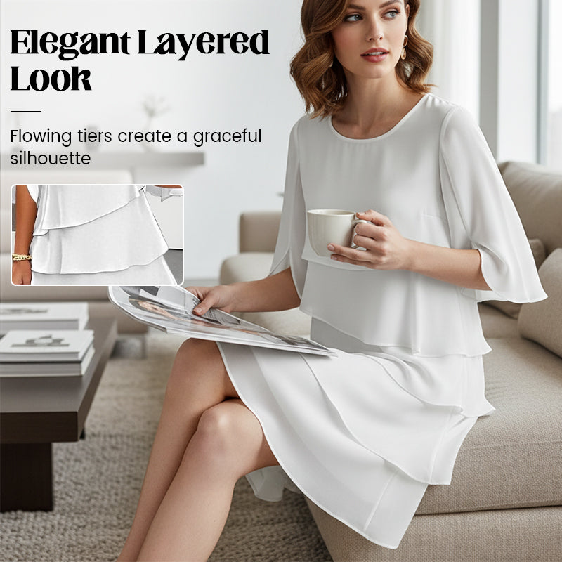 📢📢50% OFF !!!⏰Women's Elegant Layered Ruffle Sleeve Dress – Effortless Style for Every Occasion💃