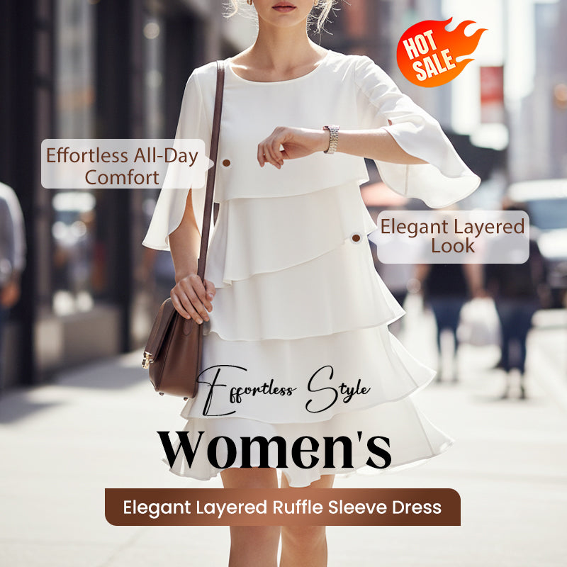 📢📢50% OFF !!!⏰Women's Elegant Layered Ruffle Sleeve Dress – Effortless Style for Every Occasion💃