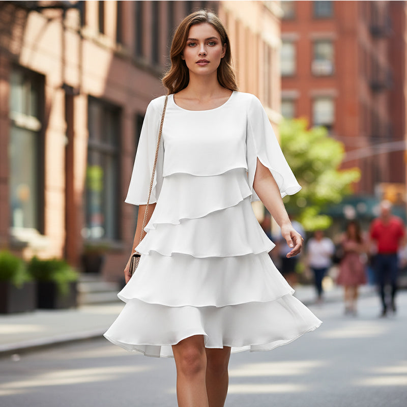 📢📢50% OFF !!!⏰Women's Elegant Layered Ruffle Sleeve Dress – Effortless Style for Every Occasion💃